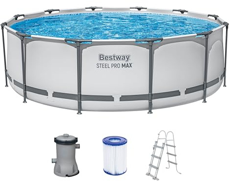 Bestway® Steel Pro MAX™ Aufstellpool-Set mit Filterpumpe Ø 366 x 100 cm, lichtgrau, rund