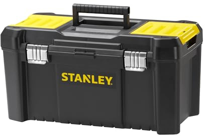 STANLEY Werkzeugkoffer (19", 49x25x25cm, Werkzeugbox mit Metallschließen, stabiler Organizer aus Kunststoff für Werkzeuge mit entnehmbarer Trage) STST1-75521
