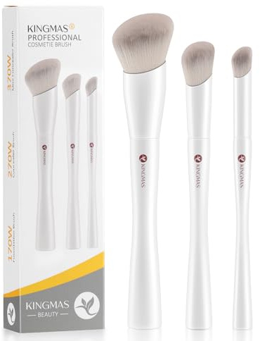 KINGMAS Abgewinkelter Make-up-Pinsel - Foundation, Concealer, Kabuki, Kontur, Flüssigkeit, Creme, Puder, Rouge, Buffing, Tupfen, Gesicht, Make-up-Tools, Weiß