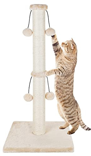 Dimaka Kratzbaum für Katzen, 73 cm, natürliches Sisalseil, Kratzbaum mit 4 Spielbällen für große Katzen, Beige
