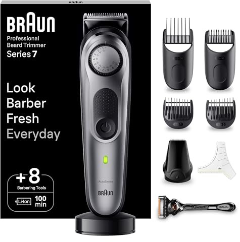 Braun Barttrimmer Series 7, Kabelloser Bartschneider Herren, BT7420, Grau - Bart Rasierer mit 40 Längen, Trimmer mit 100 Min. Akku, Wasserdicht, 8 Extras, Gillette Rasierer Und Ultrascharfe Klingen