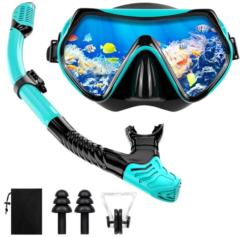 Schnorchelset Erwachsene Trocken mit Maske & Schnorchel Antibeschlag 180°-Panoramablick Schnorchelset Damen Herren zum Schnorcheln Schwimmen Strandurlaub