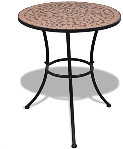 Tidyard Tisch Mosaiktisch Gartentisch Bistrotisch Balkontisch mit Eisenrahmen, Terrakotta, Rund, 60 x 70 cm (? x H)