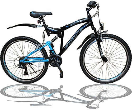 24 Zoll Mountainbike Fahrrad MIT VOLLFEDERUNG & Beleuchtung 21-Gang Shimano OXT Black