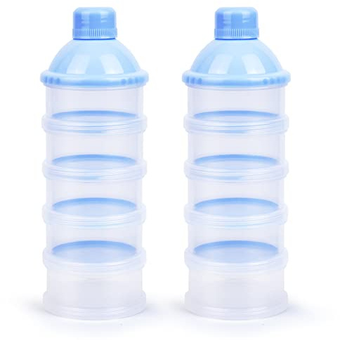 Vicloon Milchpulver Portionierer, 5 Lagiger MilchPulver Spender, Formel Milchpulver Zufuhr Tragbare und Stapelbare, Säuglingsnahrung Kasten für Reise im Freien und Nachtzeit Krankenpflege(Blau)