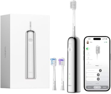 Laifen Wave elektrische Zahnbürste, Oszillation & Vibration elektrische Schallzahnbürste für Erwachsene mit 3 Bürstenköpfen, IPX7 wasserdicht magnetisch wiederaufladbar Reisezahnbürste (Edelstahl)