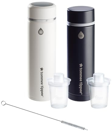 Tommee Tippee PrepGo Zubereiter-Set, Kühlt Babymilch zur guten Temperatur in nur 2 Minuten, Transportierbare Thermosflaschen, Temperaturdisplay