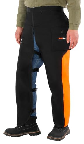 WISEPRO Universal Kettensägen-Sicherheitsleggings,Schnittschutz Chaps, Verstellbare Chainsaw Chaps Kettensägen-Schürze Schnittschutzhose für Männer/Frauen(Orange-Schwarz)