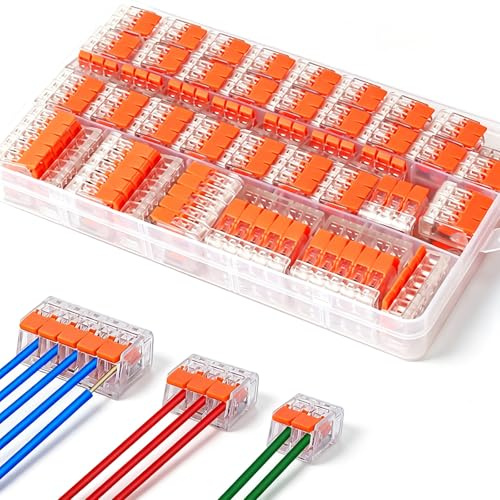 Kabelverbinder, 75 Stück Kabelklemmen Elektro Verbindungsklemmen Klemmen 2 Polig 3 Polig und 5 Polig 4mm²Leiter Klemme Kabelverbinder Klemmen Set mit Box Lüsterklemmen für Feste Kabe