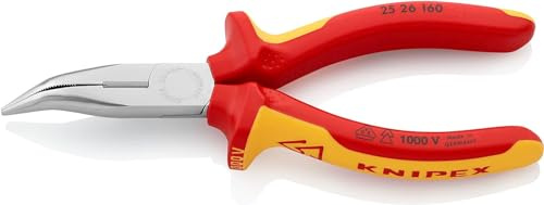 KNIPEX Flachrundzange mit Schneide (Radiozange) verchromt isoliert mit Mehrkomponenten-Hüllen, VDE-geprüft 160 mm, 25 26 160