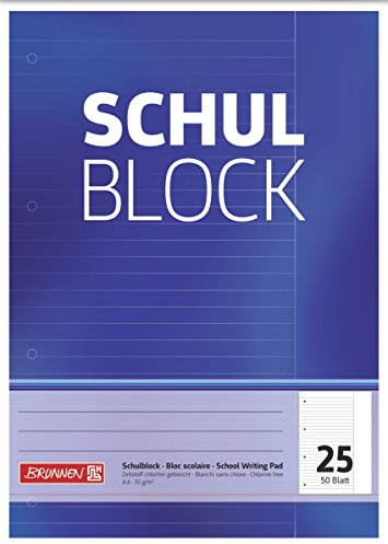 Brunnen 1052525 Schulblock / Notizblock (A4, 50 Blatt, liniert, mit Rand, Lineatur 25, gelocht, kopfverleimt, 70 g/m²)