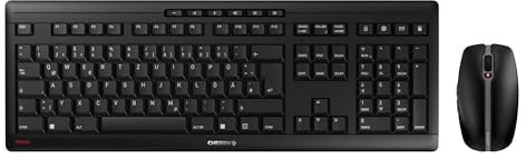 CHERRY STREAM DESKTOP RECHARGE, Tastatur und Maus, Deutsch QWERTZ, Schwarz | Kabellose Verbindung über 2,4 GHz Funk mit USB-Dongle, Leise Tasten, Flaches Design, Symmetrische Mouse, Wiederaufladbar