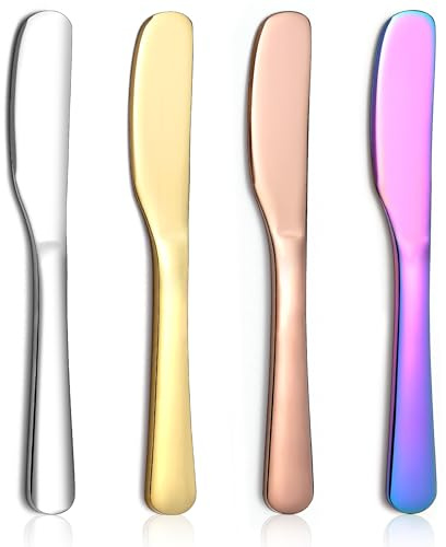 ReaNea Buttermesser Set, 4-teilig – Edelstahl Streichmesser, spülmaschinengeeignet, mit Titanbeschichtung in Gold/Bunt/Roségold – Für Butter, Frischkäse, Marmelade & Vorspeisen