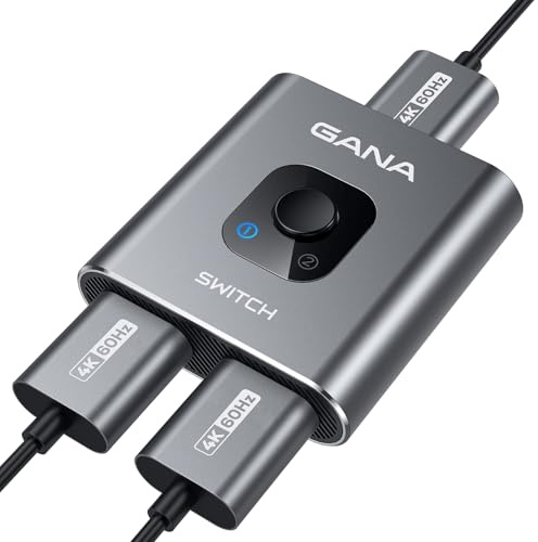 GANA HDMI-Splitter 4 K, 2 in 1 oder 1 Eingang, 2 Ausgänge aus Aluminium, für TV, PC, Laptop, DVD, PS4, PS3, Xbox 360, Xbox One, TV Stick, Spielbox, Player