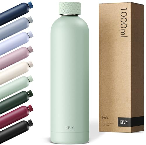 KIVY Edelstahl Trinkflasche 1l - Auslaufsicher & Kohlensäure geeignet | 24h kalt | 18h Heiß - Thermosflasche - Isolierflasche - Wasserflasche Edelstahl - Thermo Trinkflasche Metall - BPA-Frei