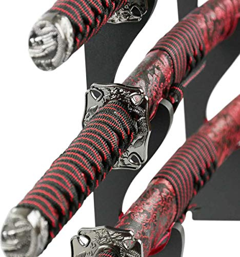 Epic Swords Samuraischwert Set Red Dragon – Katana, Wakizashi & Tanto inkl. Schwertständer & Pflege-Set – Stumpfe Dekoschwerter aus Carbonstahl – Im Stil eines traditionell japanischen Schwertsets