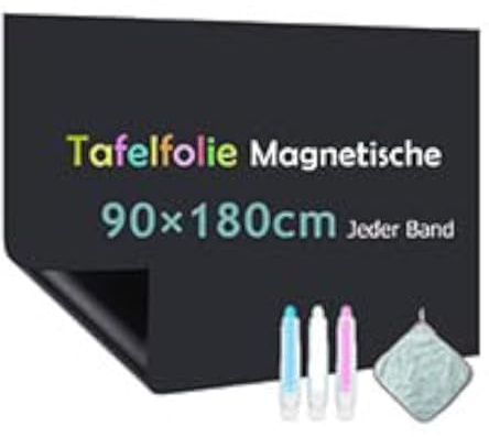 Warasee Tafelfolie Magnetisch Selbstklebend Schwarz: Ldeen Gemeinsam Ordnen | Haftstarke Kreidefolie für Aufgaben und Besprechungen - 90 × 180 cm Glatt Beschreibbar Trocken Abwischbar frei Zuschneidbar