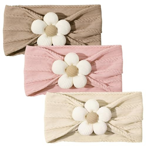 3er-Pack Baby-Blumen-Stirnbänder für Neugeborene und Kleinkinder | Komfortabel und flexibel weiche, dehnbare Haarbänder Haar-Accessoires für Baby-Mädchen