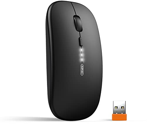 inphic Maus Kabellose wiederaufladbar, Ultra Slim 2.4G Leise Funkmaus Optische Computermaus 2400 DPI mit USB-empfänger für Laptop PC Mac MacBook, Windows, Büro, Akkuladestand sichtbar, schwarz