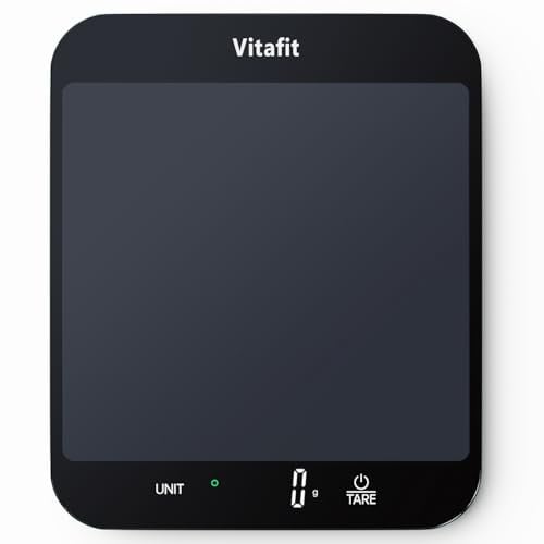 Vitafit 15kg Küchenwaage, Genauigkeit 1g durch Unser Professionelle Waagenfabrik Seit 2001,LFGB-Zulassung Waage Küche Digital zum Kochen und Backen, Große Plattform 215x180mm, 3 AAA-Batterien, Schwarz