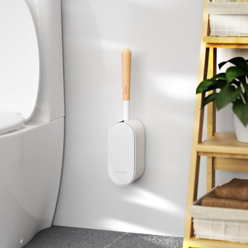 WC-Bürste und Halter, WC-Bürste & Halter-Set mit ergonomischem Design, kompakte Größe, langlebige Borsten, Belüftungsschlitze Basis für Badezimmer (Natur, 1 Pack)