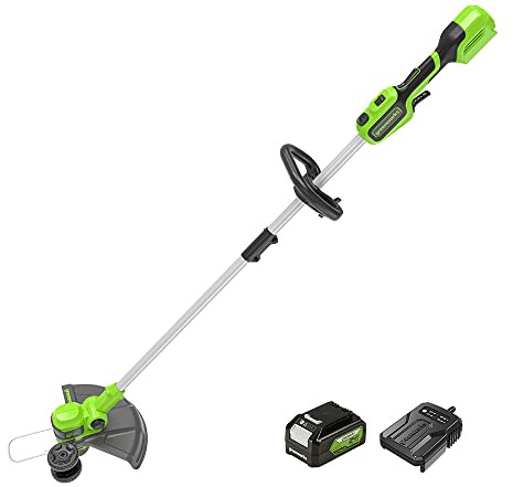 Greenworks 24V Akku Rasentrimmer für kleine bis mittelgroße Gärten, 30 cm Schnittbreite, automatischer Vorschub 1,65 mm Nylon Faden, 24V 2Ah Akku & Ladegerät, 3 Jahre Garantie G24LT30K2