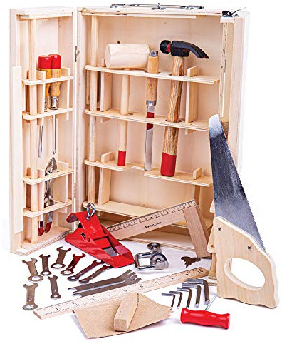 Bigjigs Toys Junior Kinder-Werkzeugset, 28-teiliges Set mit echtem Hammer & Sägen