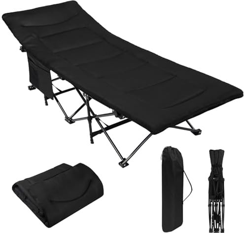 ALPIDEX Campingbett Feldbett 190 x 67 cm, Max. 200 kg Schwarz Gepolstert