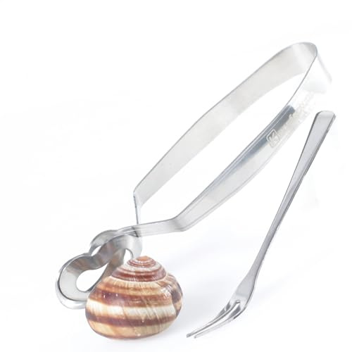 Kerafactum Schneckenbesteck Schnecken Besteck komplett mit Gabel und Zange für Schalen Krustentiere aus Edelstahl Schneckengabel Schneckenzange im Set Escargot snails cutlery tong and fork