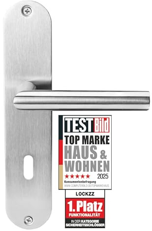 lockzz Türgriff Drückergarnitur Nürnberg Edelstahl Matt Gebürstet – Langschild L-Form für Zimmertüren & Innentüren – BB Buntbart Türbeschlag – Türklinke Set mit Hochhaltefeder – Renovierungsgarnitur