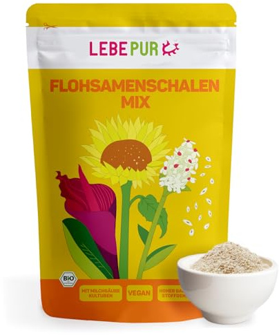 Lebepur BIO Flohsamenschalen MIX 500g, Kulturen Komplex mit 100 Mrd. KBE/g - Bakterienstämme ohne Inulin, mit Milchsäurekulturen, hoher Ballaststoffgehalt 82g pro 100g