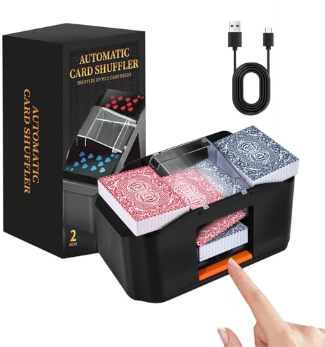 Vahlbeste Kartenmischmaschine Elektrische für 2 Decks, Automatischer | Kartenmischer für Poker, Texas Hold Em, Blackjack, 3000mAh Akku, Spielkartenablage,Kartenaufbewahrungsbox und USB-Ladekabel