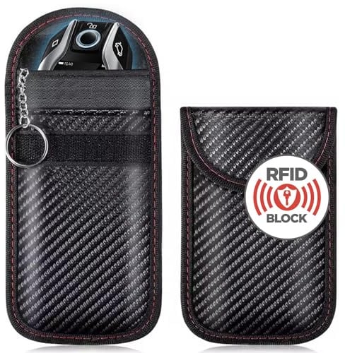 Usmlicer Keyless Go Schutz Autoschlüssel, 2 Stück Autoschlüssel Schutz, Car Key Safe, Signalblockierung Faraday Bag, Diebstahlschutz, RFID Blocker Autoschlüssel Hülle, mit Haken und Schlüsselring