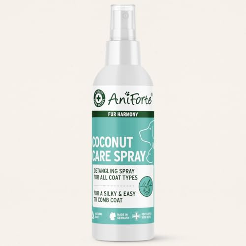 AniForte Fellharmonie Pflegespray Kokos 200 ml – Sanfte Fellpflege für Hunde & Katzen, Entfilzungsspray & Kämmhilfe, für glänzendes Fell mit Kokosduft