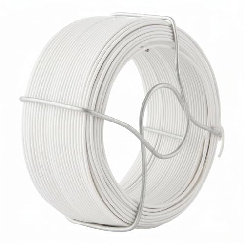 Amagabeli Bindedraht Weiß Ø1.15mm x 50m x 6 Stücke Spanndraht Verzinkt Rostfrei Garten Pflanzendraht Gartendraht, Bindedraht Gummiert, Pflanzen Draht Ummantelt Dick, Zaundraht für Pflanzen Tomaten