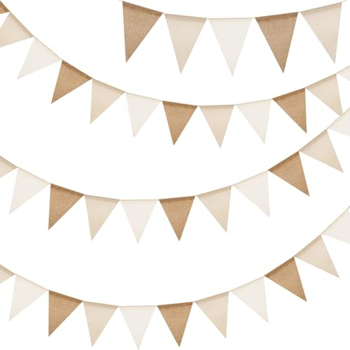 G2PLUS Wimpelkette Outdoor Wetterfest Braun Beige, 12M Indoor Party Wimpel Girlanden, 36 STK Wimpel, Rustikal Boho Wimpelkette für Baby Shower, Hochzeit, Geburtstag