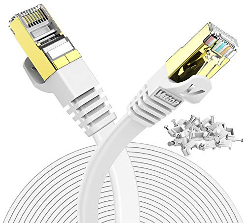 Veetop 10m Lan Kabel Netzwerkkabel Cat 7 Ethernet Kabel mit vergoldetem RJ45 Stecker Flach und Dünn mit 10 Gbps Übertragungsrate 10 Meter Weiß