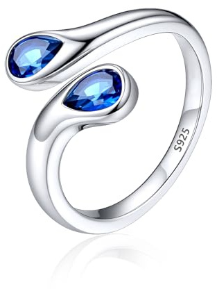 Silvora Ringe Silber 925 Damen Offenes Toi Et Moi Ehering Ring Sterling Silber Verstellbar Saphir Geburtsstein Fingerring 2mm breit Zirkonia Freundschaftsring Partnerring Frauen Damen