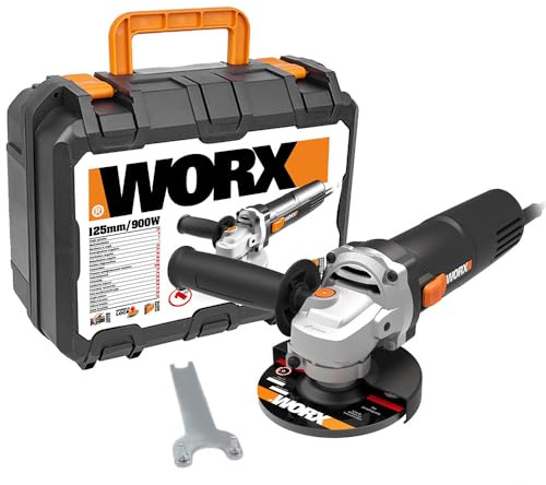 WORX WX718 Winkelschleifer 900W – Kompaktes Schleifgerät mit verstellbarem Griff & vibrationsfreiem Zusatzhandgriff zum Schleifen & Schneiden – Scheibendurchmesser 125mm – Leerlaufdrehzahl 12000/m