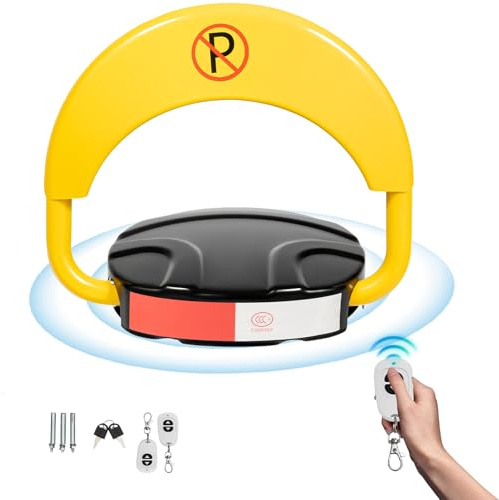 Parkplatzsperre, Parksperre mit Fernbedienung, Parkplatzsperre klappbar, Parkplatz Absperrung, Parkplatzsperre Elektrisch, Schutzart IP67, Antikollision 180°-Schwenkarm, Warnschild