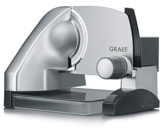 GRAEF SKS500 Elektrischer Allesschneider, Made in Germany, Aufbewahrungsbox | Erhöhte Bauweise, Edelstahl-Wellenschliffmesser Ø 170 mm, Schnittstärke 0–30 mm, Einhandbedienung, Inkl. Kombi-Aufsatz PRO