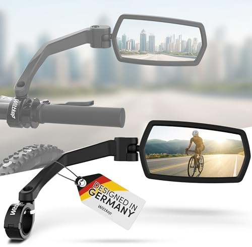 WITTKOP Fahrradspiegel | Großes HD Sichtfeld | 360° Dreh- & Einklappbar | Montage Ober- & Unterhalb | Bruchfest & Langlebig | Konvexer Rückspiegel für Fahrrad, E-Bike | Lenker, ebike (für Rechts)