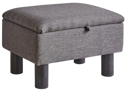 Aibiju Kleiner Pouffe-Fußhocker mit Stauraum, Leinenstoff-Pouf mit Holzbeinen, Schuhwechselhocker für Wohnzimmer und Schlafzimmer, Dunkelgrau, YD-JD1363