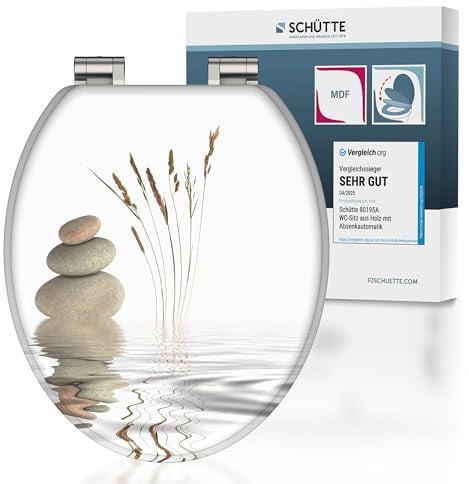 SCHÜTTE WC-Sitz BALANCE mit Absenkautomatik aus Holz, hochwertiger Toilettendeckel mit 175kg Belastbarkeit, Toilettensitz mit Brille, Klodeckel für WC, MDF Holzkern Klobrille mit Motiv