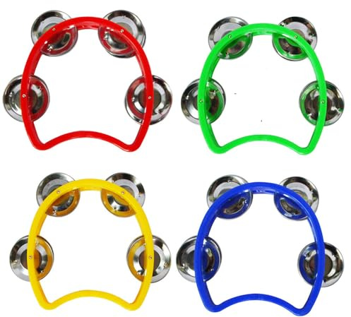 4 Stück Half Moon Hand Tambourine, Tamburin Musikinstrument, Halbmond-Tamburin, Schlagtrommel für Schüler Glocken, Musikalisches Percussion-Tamburin, für Musikkurse, Tamburin, Schulaufführungen