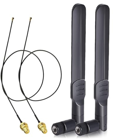 Bingfu WLAN Antenne 2,4/5/5,8 GHz 8 dBi RP-SMA, mit 25 cm M.2 NGFF Kabel | 2er-Pack für M.2 NGFF WLAN-Karten in Desktop-, Gaming- und Mini-PCs, zur Montage externer Antennen für WiFi und Bluetooth