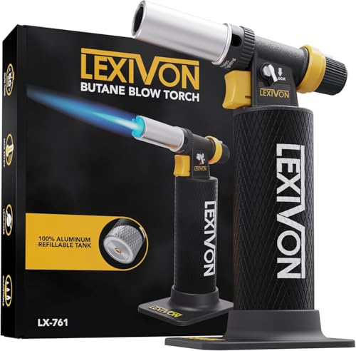 LEXIVON Butan Gasbrenner – Hochleistungs Flambierbrenner mit Nachfüllbarem Aluminiumtank, Einstellbarem Jet-Flamme | Für Küche, Löten, Werkstatt & Creme Brulee (LX-761)