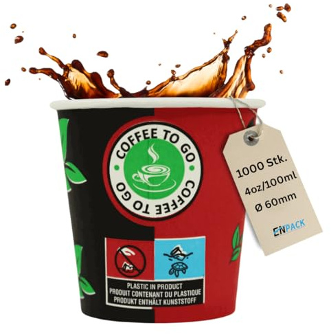 Enpack 1000 Espressobecher - 120ml/4oz - Einwegbecher - Hitzebeständige To Go Becher - Recycelbar Einwegbehälter für Kaffee/Tee/Kakao - Getränkebecher für Espresso