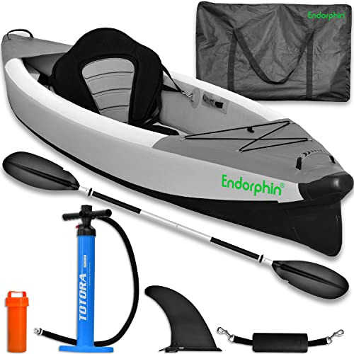 Endorphin aufblasbares Kajak aus Drop Stitch mit 2 Paddeln | Kanu, 1er oder 2er Boot, Set inkl. Sitz, Pumpe, Tasche, Reparatur-Kit, für Sport und Freizeit