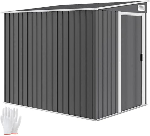 Outsunny Metall Gerätehaus 2,81m² 154x206,5x181 cm Geräteschuppen mit Pultdach Fundament Schiebetür wetterfest Gartenhaus Outdoor Garten Schuppen Schrank für Hinterhof Außenbereich Dunkelgrau